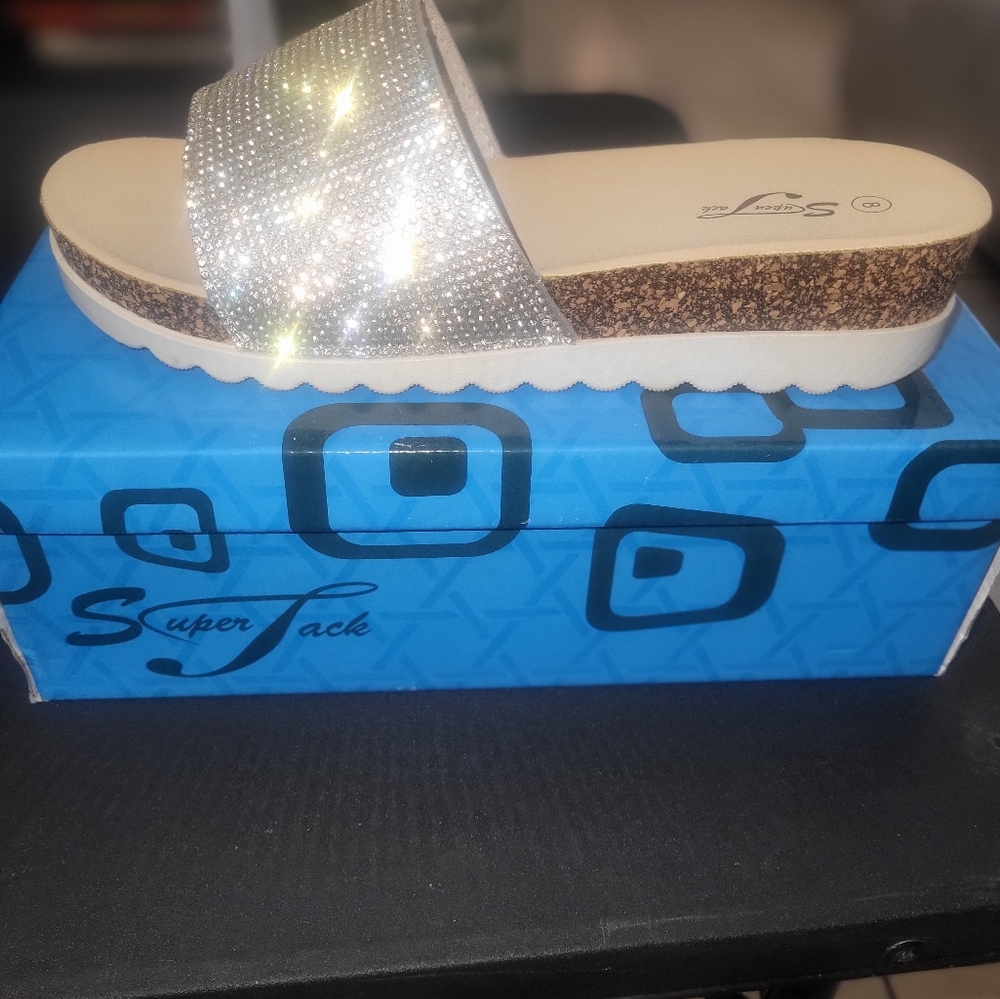 Silver Rhinestone Slide Sandals